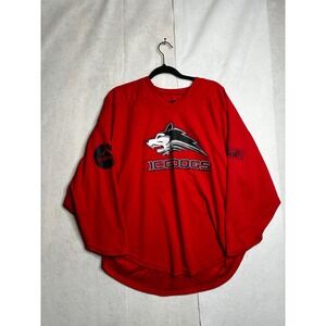Pear Sox Ice Dogs Hockey Jersey Mens Small Red Practice Shirt V-Neck Polyester